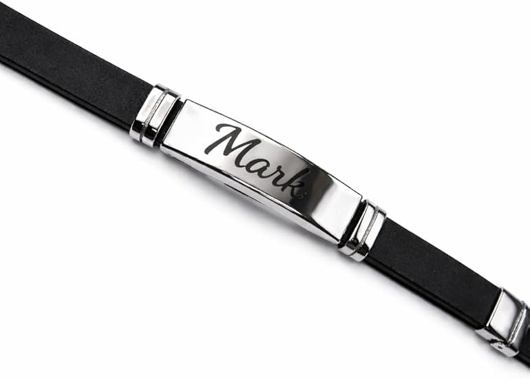 Custom Steel & Silicone Bracelet - Engraved Name, Durable Gift for Him