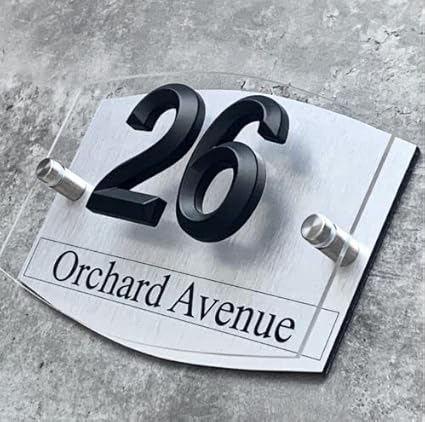 Custom 3D silver house number plaque, dual-layer, outdoor door sign.