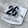 Custom 3D silver house number plaque, dual-layer, outdoor door sign.