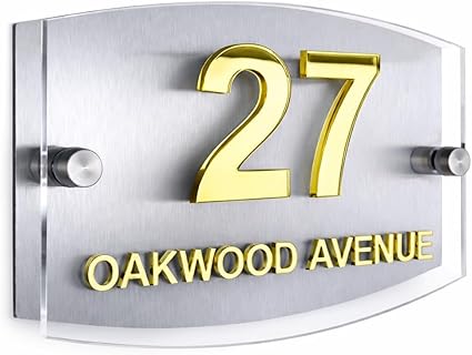 Real 3D Personalised House Number Plaque – Mirror Gold Dual Layer Outdoor Sign