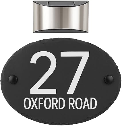 Custom Slate House Sign with Solar LED – Engraved Door Number & Street Name