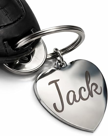 Custom engraved stainless steel heart keychain, available in silver, gold & rose gold.