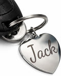 Custom engraved stainless steel heart keychain, available in silver, gold & rose gold.