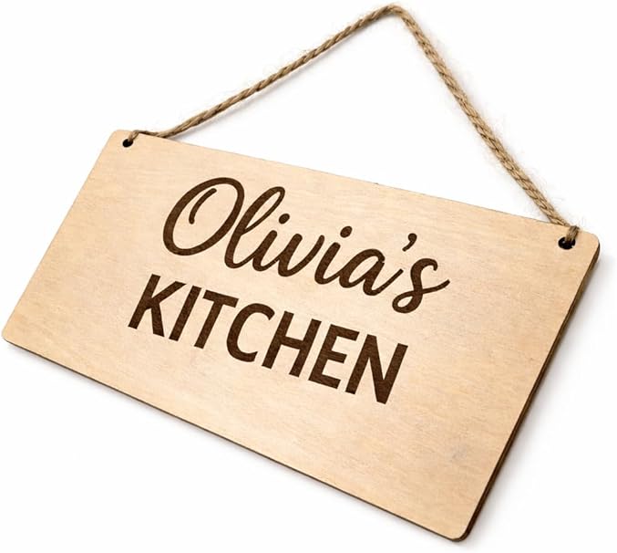 Personalised wooden hanging plaque, custom house number, rustic decor with rope.