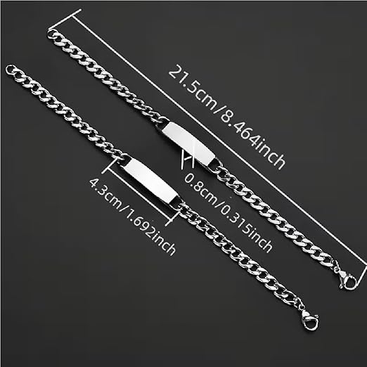 Heavy-Duty Steel Chain Bracelet - Laser Engraved Bar Design for Him
