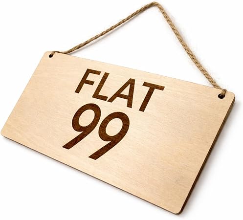 Personalised wooden hanging plaque, custom house number, rustic decor with rope.