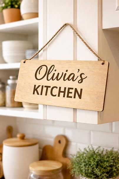 Personalised wooden hanging plaque, custom house number, rustic decor with rope.