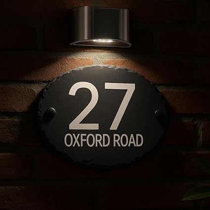 Custom Slate House Sign with Solar LED – Engraved Door Number & Street Name