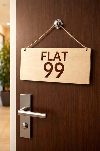 Personalised wooden hanging plaque, custom house number, rustic decor with rope.