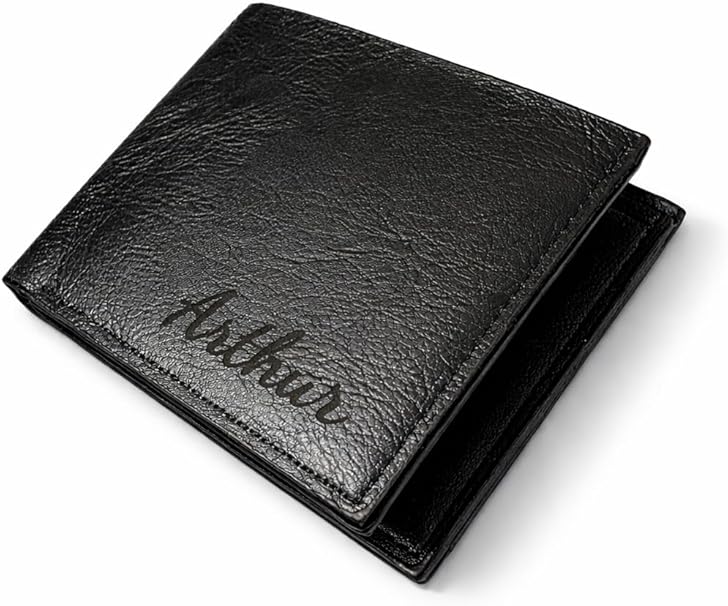 Personalised Engraved Men’s Faux Leather Wallet – Slim Bifold with Money Clip (Black)