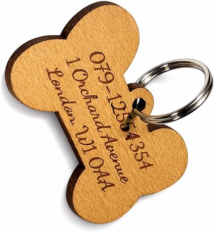Personalized Laser Engraved Wooden Pet ID Tag – Bone Shape – Lightweight