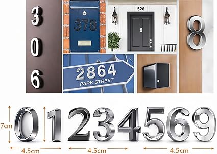 3D Self-Adhesive Door Number 6 – Silver, 3 Inch, For Home, Office, Mailbox