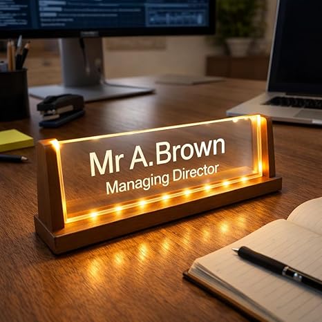 Custom USB LED Name Plate – Engraved Desk Sign for Office/Gift