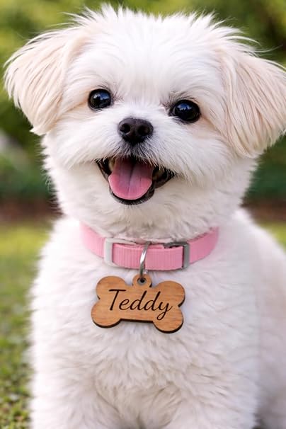 Personalized Laser Engraved Wooden Pet ID Tag – Bone Shape – Lightweight