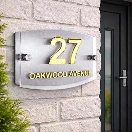 Real 3D Personalised House Number Plaque – Mirror Gold Dual Layer Outdoor Sign