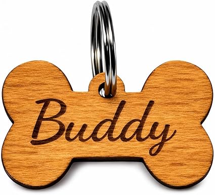 Personalized Laser Engraved Wooden Pet ID Tag – Bone Shape – Lightweight