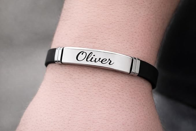 Custom Steel & Silicone Bracelet - Engraved Name, Durable Gift for Him
