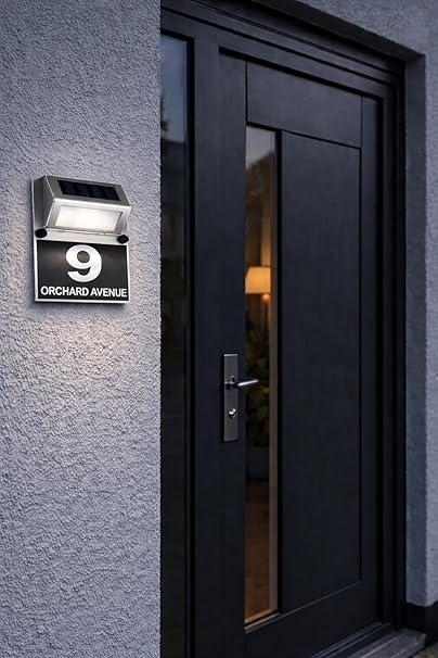 Custom LED Solar House Number Plaque – Personalised Door & Street Sign