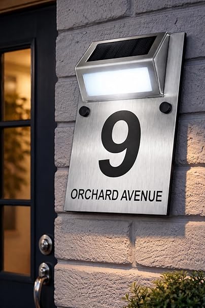 Stylish Dual Layer House Sign – LED Solar Door Number & Street Name Plaque