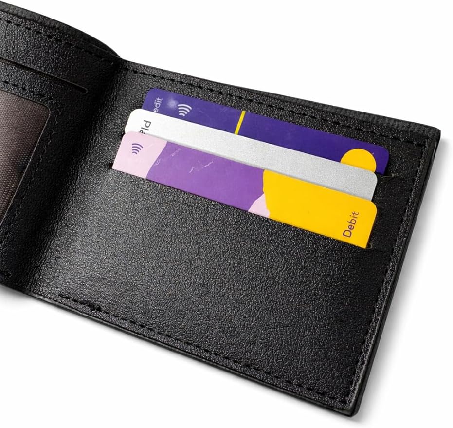 Personalised Engraved Men’s Faux Leather Wallet – Slim Bifold with Money Clip (Black)