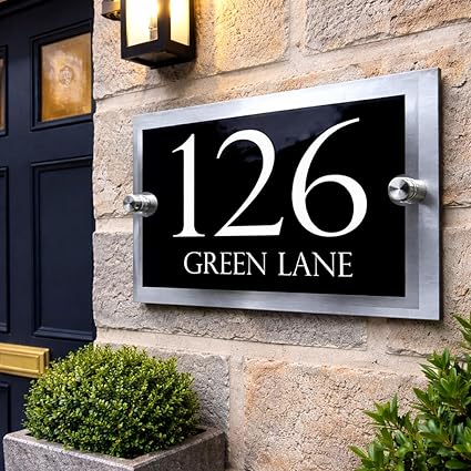 Dual-layer acrylic & Dibond house sign for door numbers or street names.