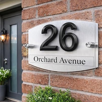 Custom 3D silver house number plaque, dual-layer, outdoor door sign.