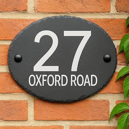 Custom Slate House Sign with Solar LED – Engraved Door Number & Street Name