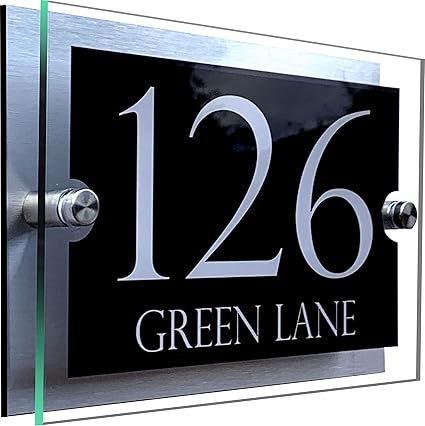 Dual-layer acrylic & Dibond house sign for door numbers or street names.