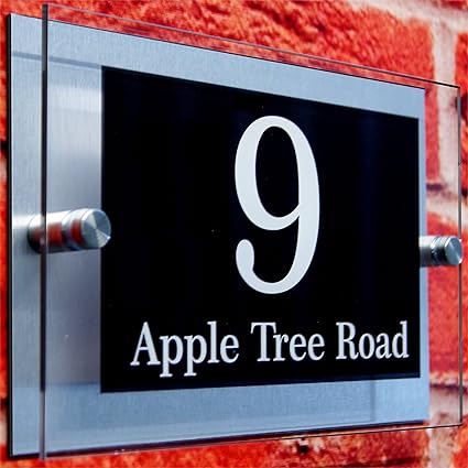 House Number Door Plaque House Name Sign Road Name Two Part Acrylic Aluminium Personalised