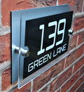Contemporary dual-layer house sign, personalised acrylic & aluminium composite, stylish address plaque.
