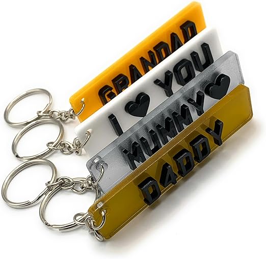 Personalised car number plate keyring with custom name or registration.