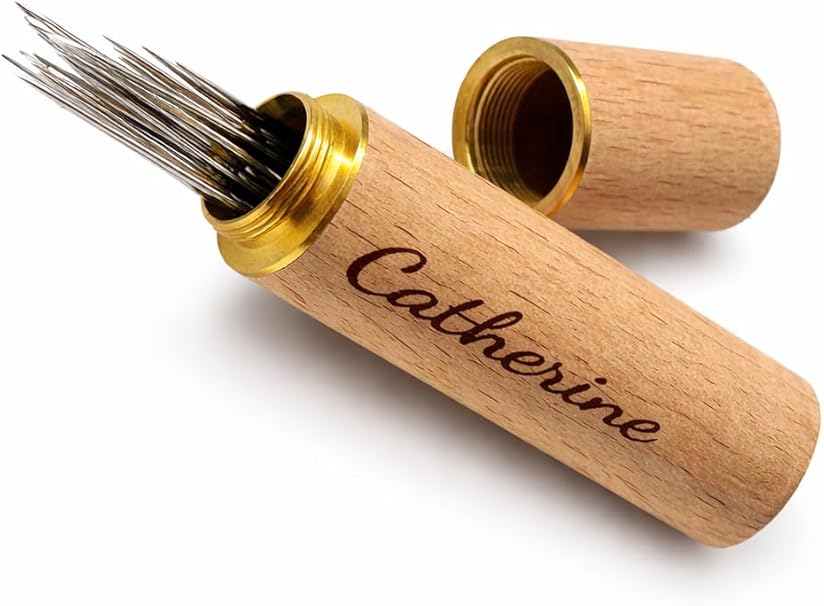 Personalised Engraved Wooden Needle Holder Case with 30 Needles – Sewing Gift