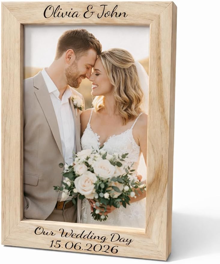 Personalised Laser Engraved 4x6 Wooden Photo Frame – Custom Name & Date Gift